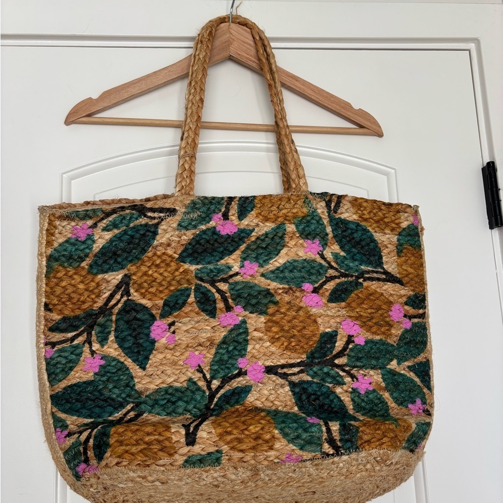 Anju Capri Jute Tote Lemon Breeze Citrus Handcrafted Artisan Market Bag NWT - Picture 2 of 8